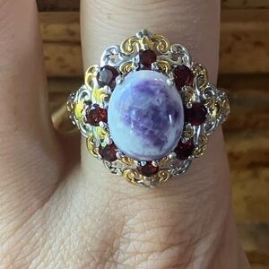 Utah Tiffany Stone Red Garnet Sterling Silver Cocktail Ring Size 9